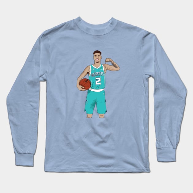 Lamelo Ball Charlotte Hornets Long Sleeve T-Shirt by xavierjfong